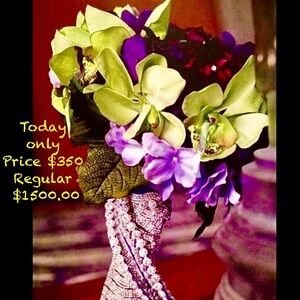 Bouquet of Real Feel Flowers Handmade Cubic Zirconia Encrusted Handel